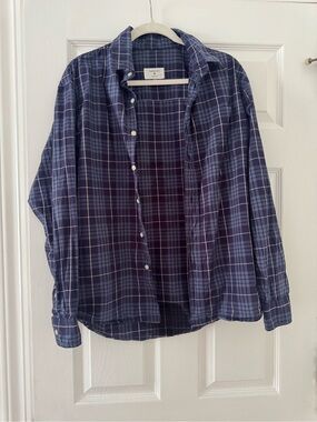 TWO American Eagle button down shirts plaid green and plaid blue